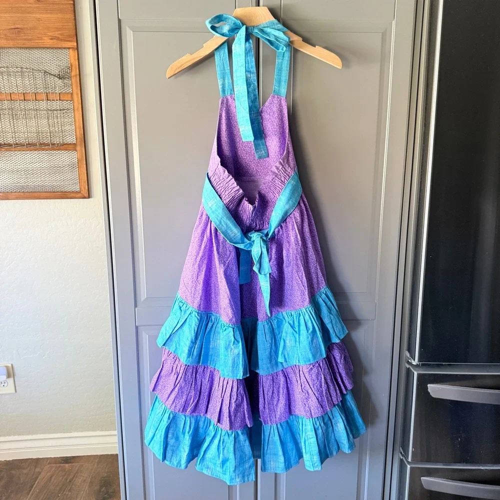 Custom Little Mermaid Kiss the Girl Tiered Ruffle Dress,Purple Turquoise,8